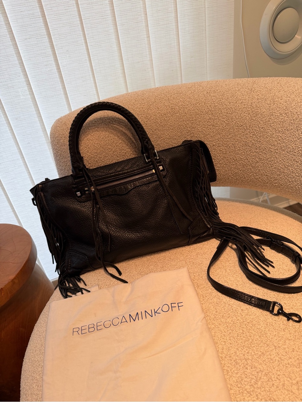 Rebecca Minkoff Black Leather Fringe Shoulder Bag
